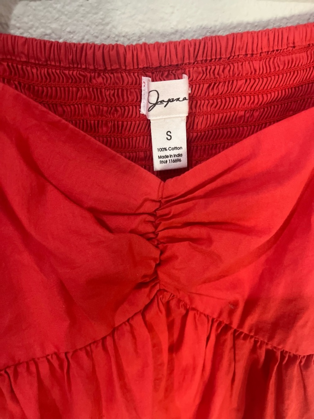 Red Ruched Peasant Top - Picture 5 of 8